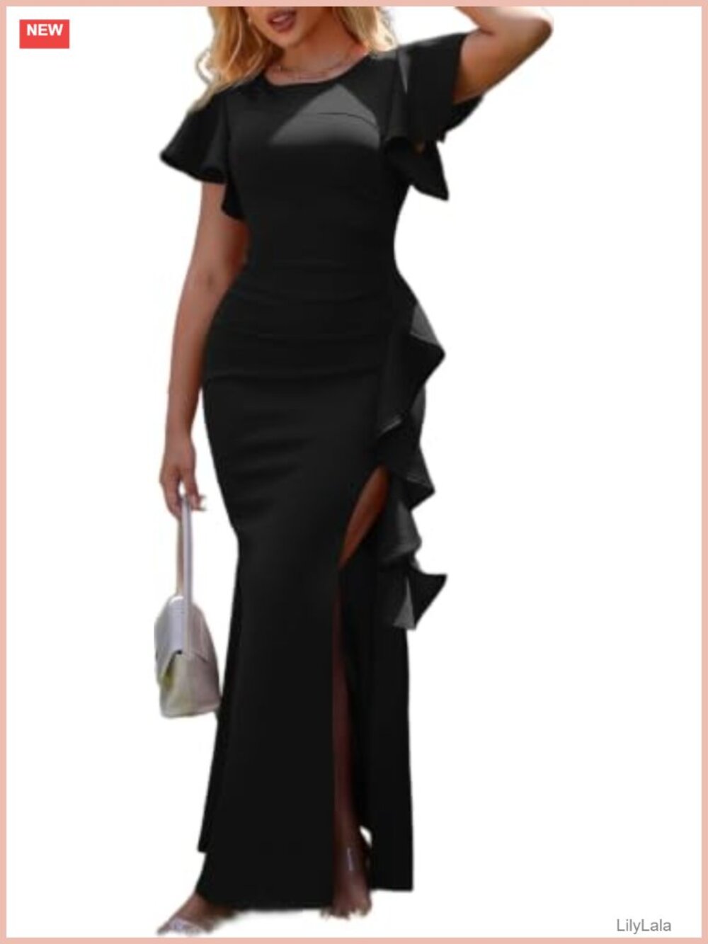 Elegant High Split Ruched Bodycon Mermaid Maxi Dress Formal Evening
